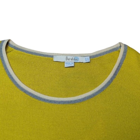 Boden Wool Yellow Short Sleeve Fine Gauge Knit Gray White Crewneck Sweater US4/S - Picture 4 of 17